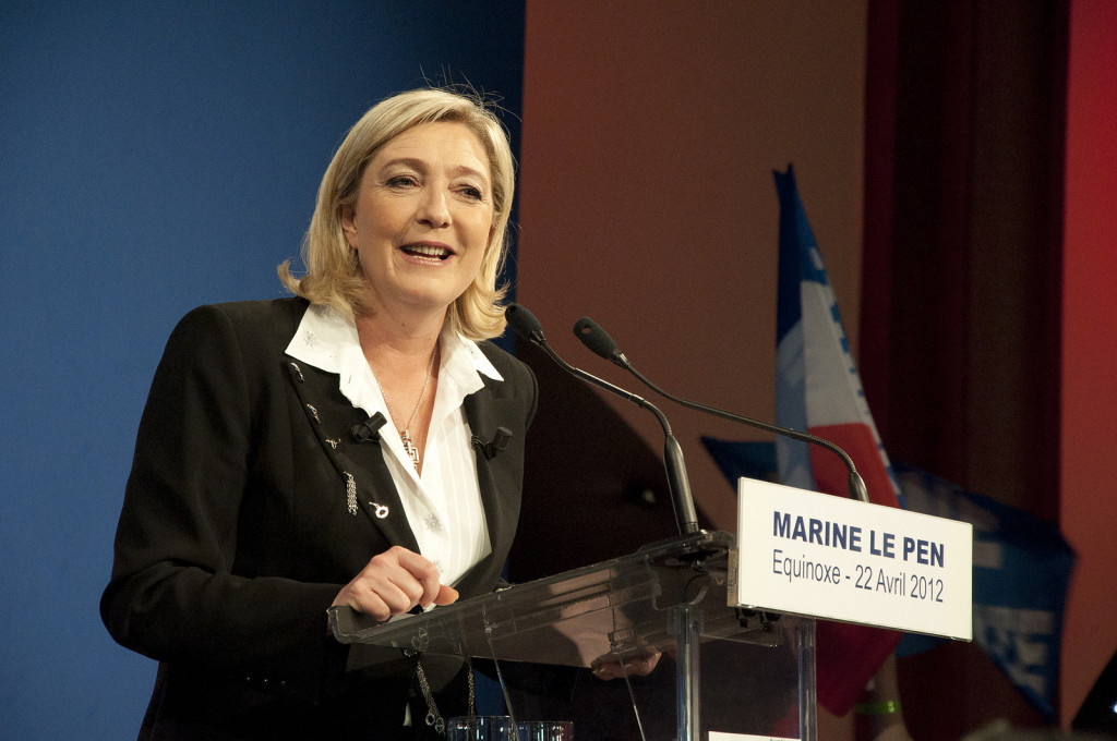 Marine Le Pen, having recently assumed leadership of the Front National party, speaks in 2012. (Rémi Noyon/Flickr) 
