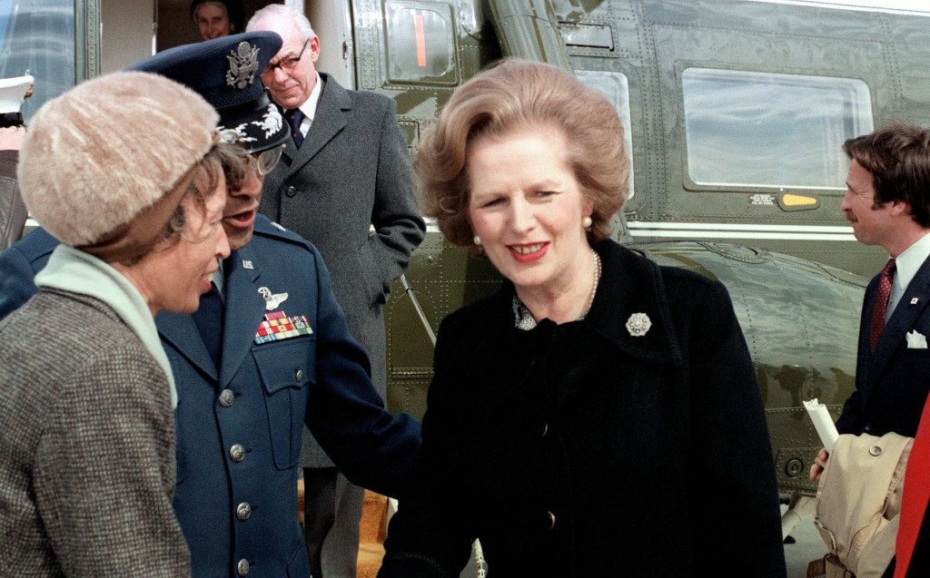 Margaret Thatcher Near Helicopter (U.S. Government Public Domain/Wikimedia Commons)