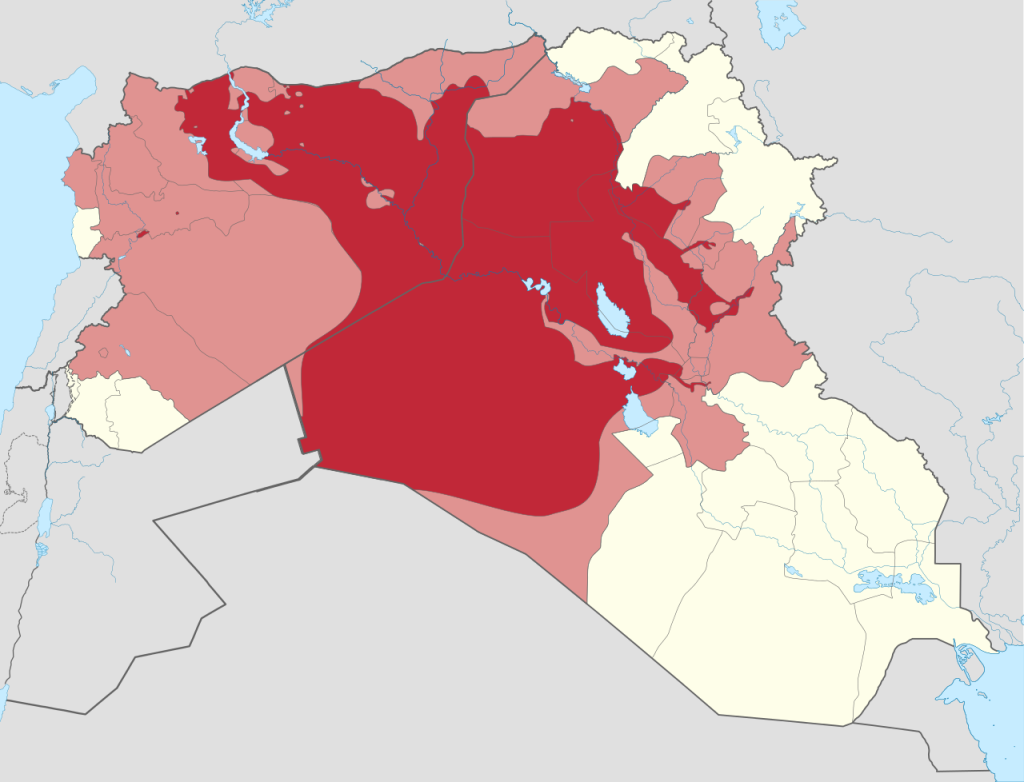 The territory claimed and controlled by the Islamic State, formerly the Islamic State of Iraq and al-Sham. January 6, 2014 (NordNordWest/Wikimedia Commons)