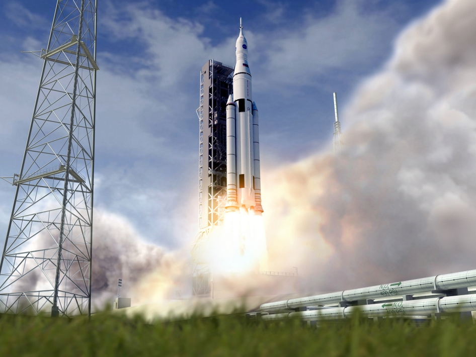 Concept image of NASA's Space Launch System. The program is currently under development. July 30, 2013 (NASA).