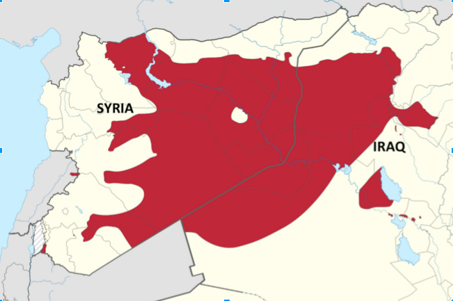 A map of the territory the Islamic State currently administers (border darkened and labeled from original). October 21, 2015. (Spesh 531/ Wikimedia Commons).