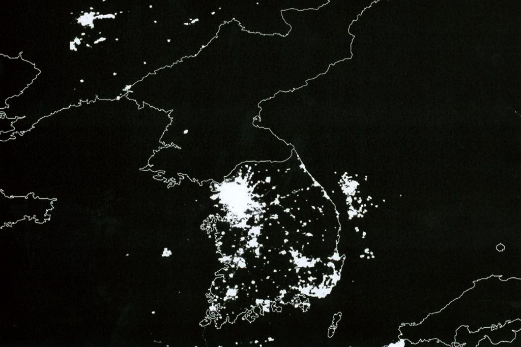 The Korean Peninsula at night. Compared to its neighbors and the rest of the world, North Korea fulfills its reputation as the “Hermit Kingdom”. 2010. (Roman Harak/flickr)