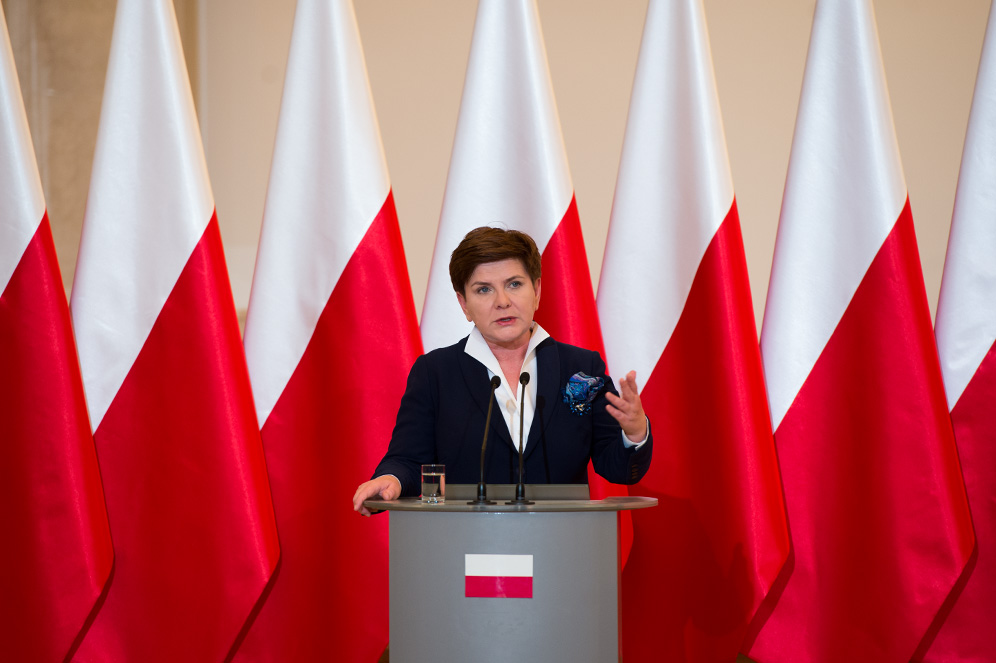 Polish Prime Minister Beata Szydło gives a speech to Polish Parliament. (Piotr Tracz/WikimediaCommons).