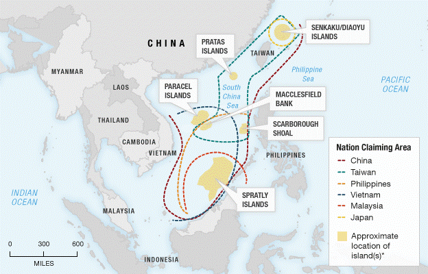 China has taken an interest in island groups surrounding Taiwan and farther south, near Malaysia, the Philippines and Vietnam. (Stephanie d’Otreppe, NPR.)