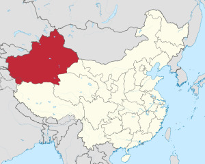 The location of Xinjiang, in the Northwest. (Uwe Dedering, Wikimedia Commons)