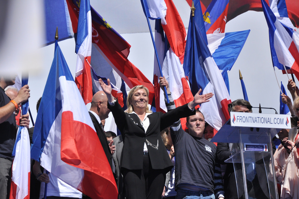 Le Pen at a rally (Blandine Le Cain, Flickr)